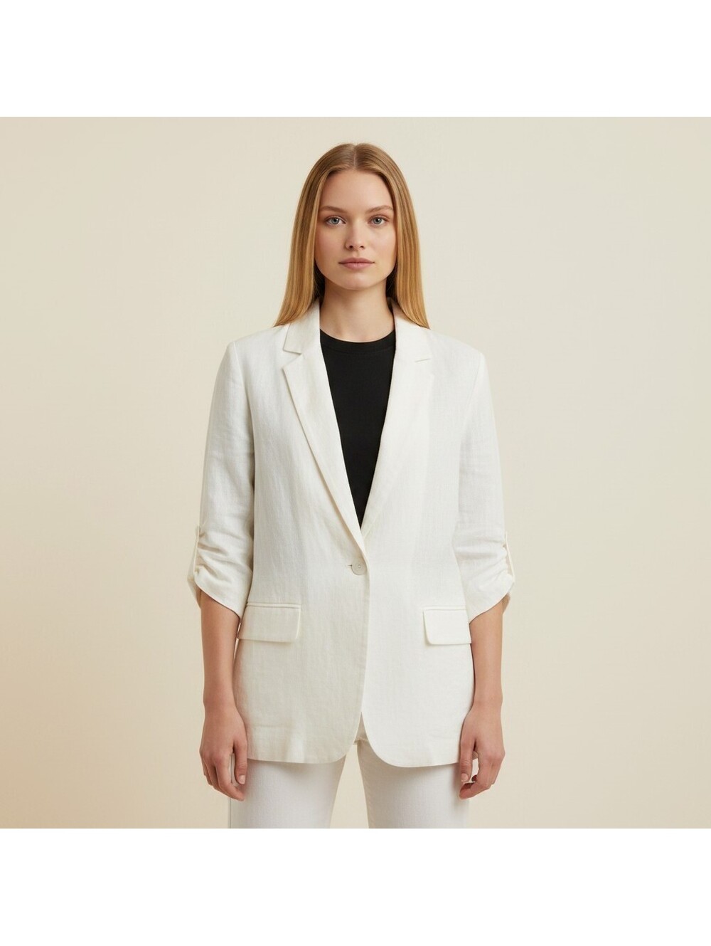 Marc New York Blazer Women L Large White One Button Collared Long Sleeve Linen
